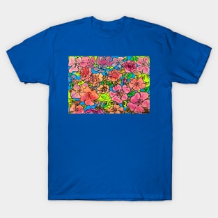 Happy Blue Rose Watercolor Pattern T-Shirt